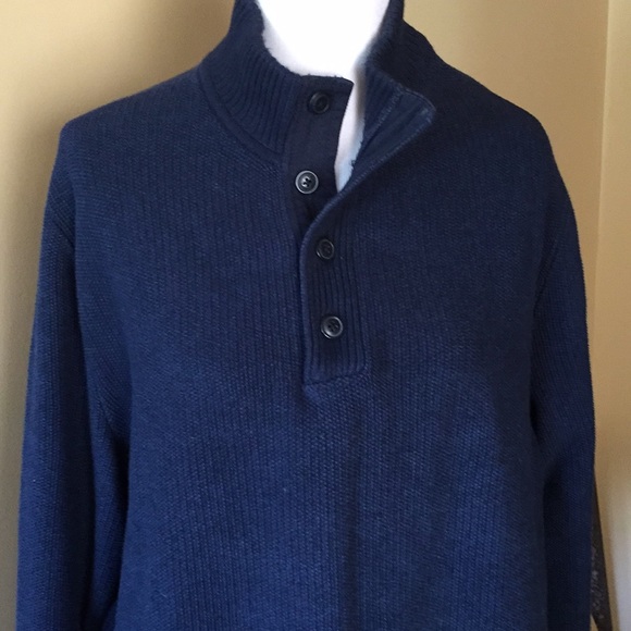 GAP for GOOD Size XL 1/3 Button Neck Polo Fisherman’s Weave Navy Cozy $129 NEW - Picture 2 of 8
